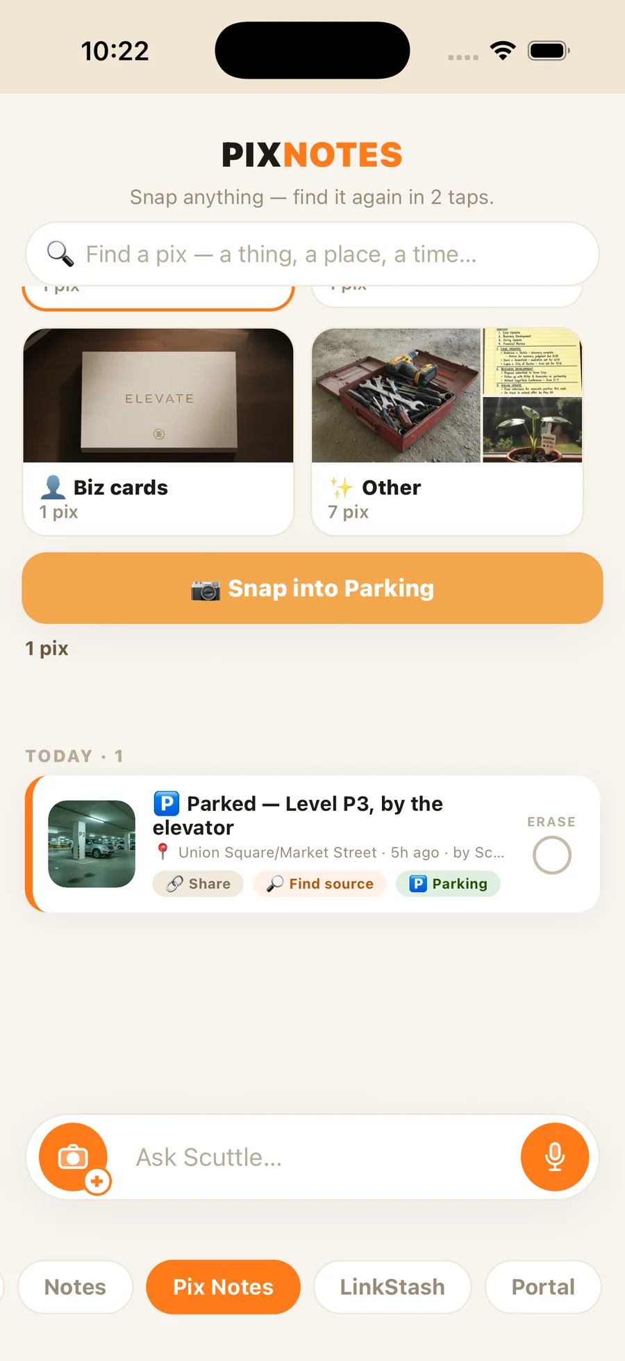 Parking board — your P3 spot saved and GPS-pinned